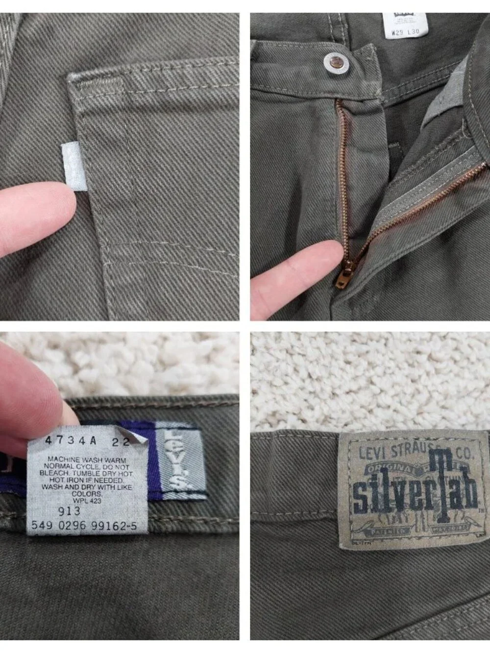 Vintage 90s Levi's Baggy SilverTab Jeans 29x30, Pleated Relaxed Fit, Olive Grey